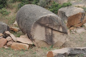 Close up of an incomplete sandstone boulder