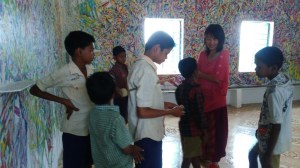 Interacting with the schoolchildren